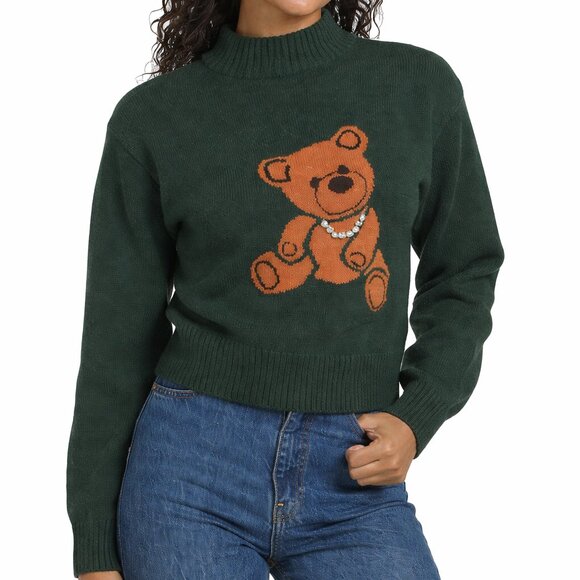 English Factory Endless Rose Teddy Bear Knit Sweater Dark Green NEW - Picture 5 of 5